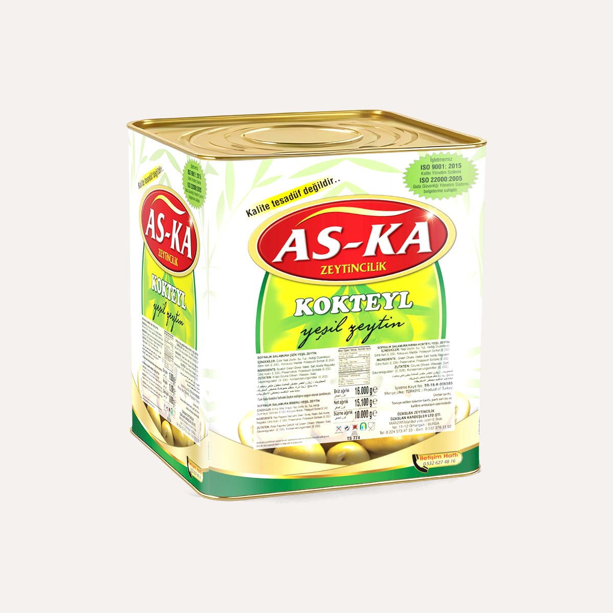 As-Ka Kokteyl Yeşil Zeytin 10 KG