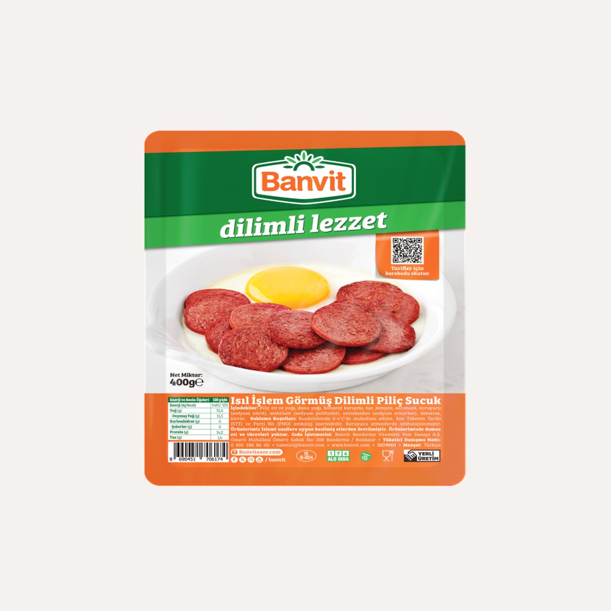 Banvit Dilim Piliç Sucuk 400 GR